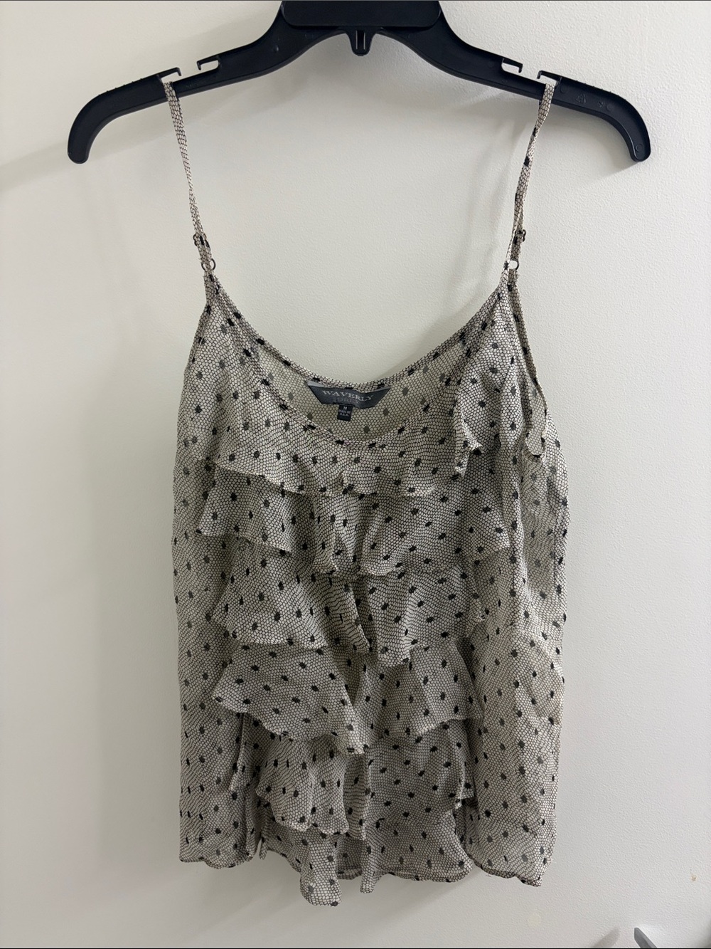 Waverly Grey Beige Camisole with Black Dot Ruffle Front